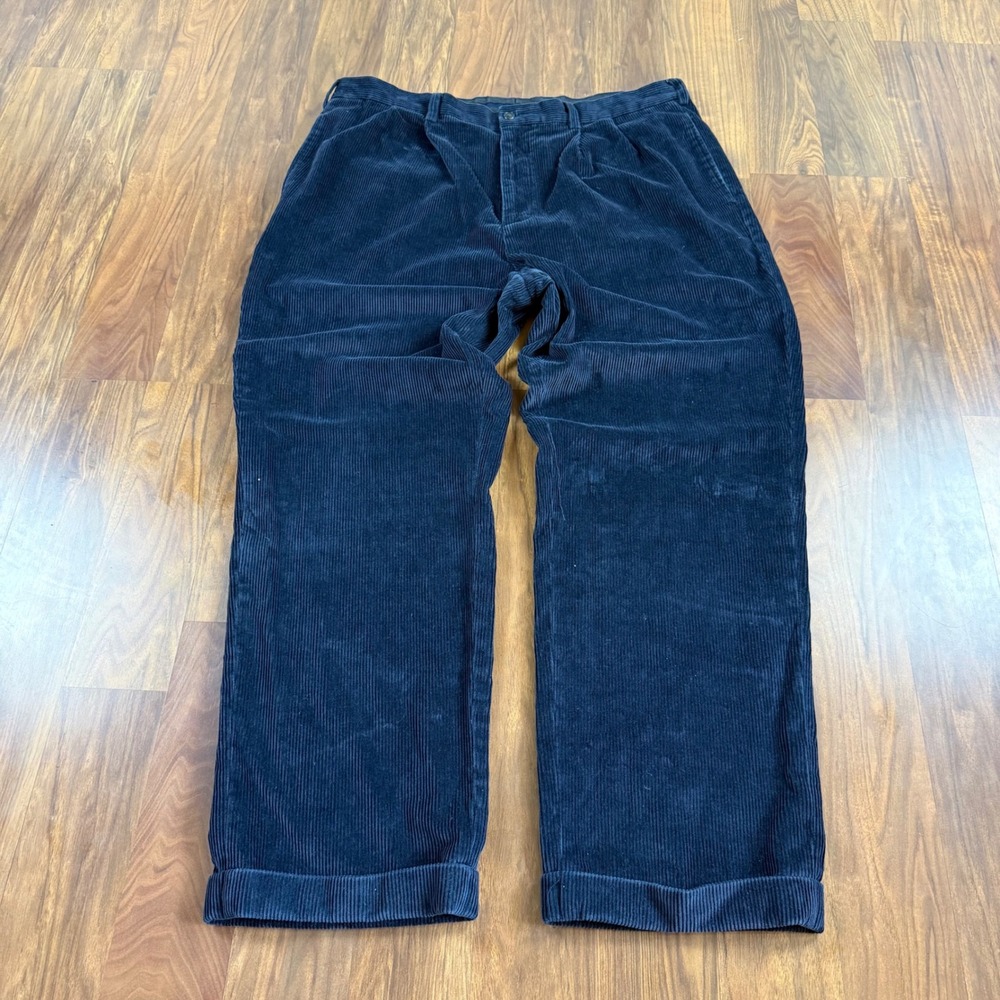 Brooks Brothers Baggy Elliot Navy Corduroy Pleated Pants Mens 40x32 Cuffed